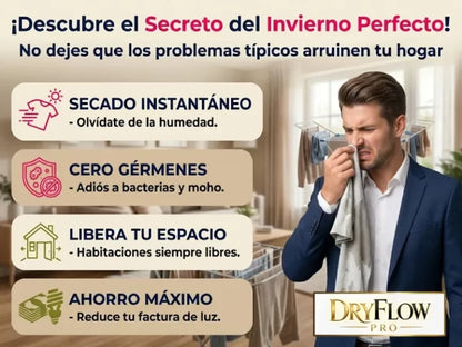 Adiós humedad y malos olores. Seca tu ropa rápido con DryFlow Pro ✨
