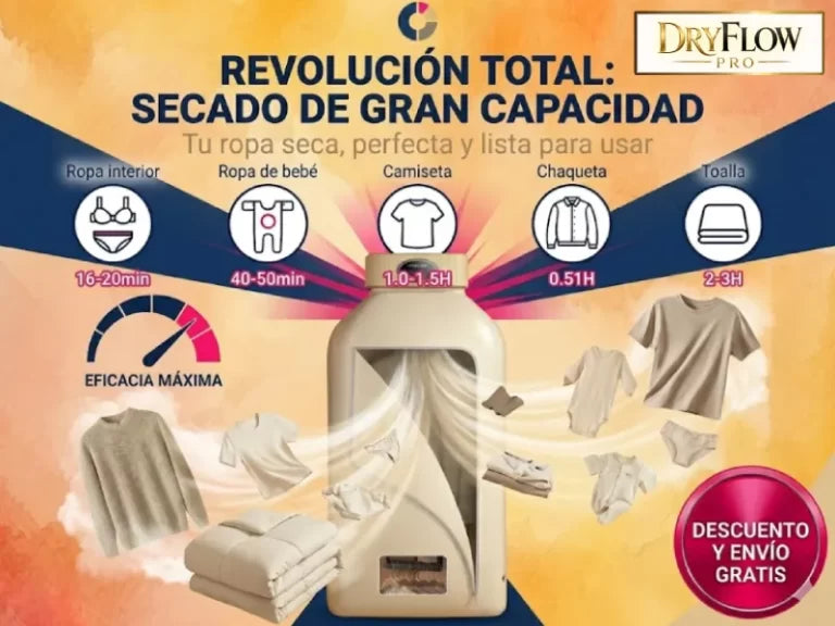 Adiós humedad y malos olores. Seca tu ropa rápido con DryFlow Pro ✨
