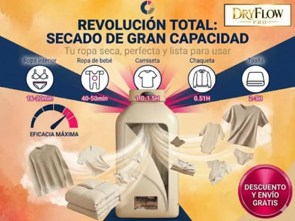 Adiós humedad y malos olores. Seca tu ropa rápido con DryFlow Pro ✨